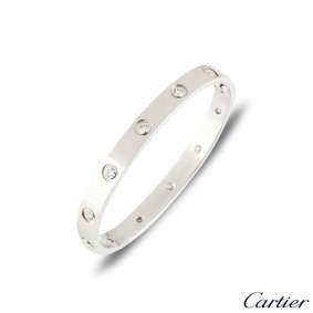 Cartier White Gold Full Diamond Love Bracelet Size 17 B6040717
